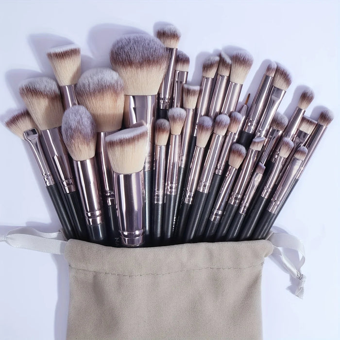 MAANGE Ensemble de 30 pinceaux de maquillage professionnels avec fond de teint, correcteurs, fards à paupières, poudres, fards à joues et pinceaux estompeurs dans un sac de rangement