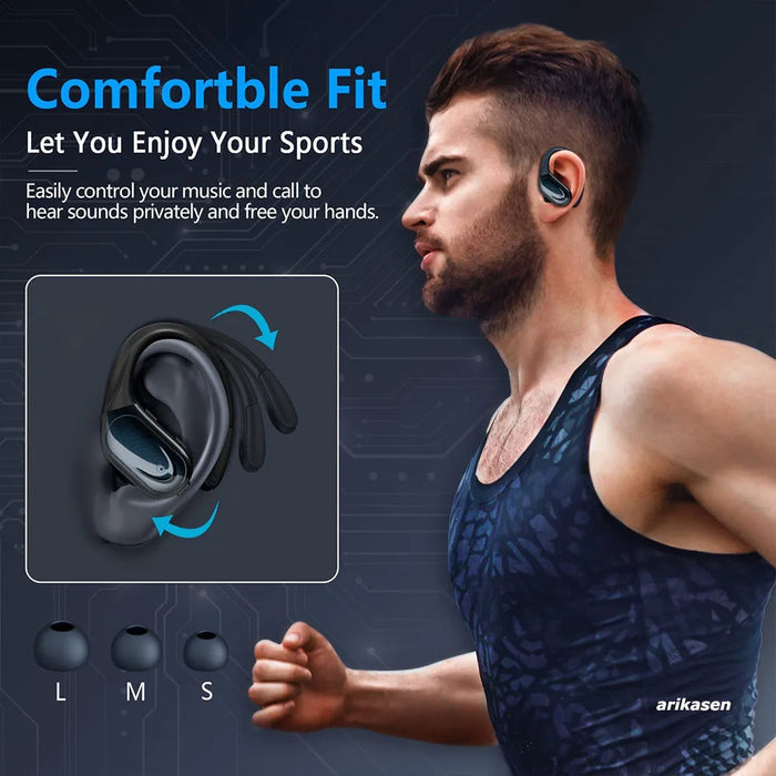 Kabellose Sportkopfhörer Bluetooth 5.3 mit Noise-Cancelling-Mikrofon, 75H HiFi-Stereo, Over-Ear, LED-Display, USB-C, IPX6 wasserdicht