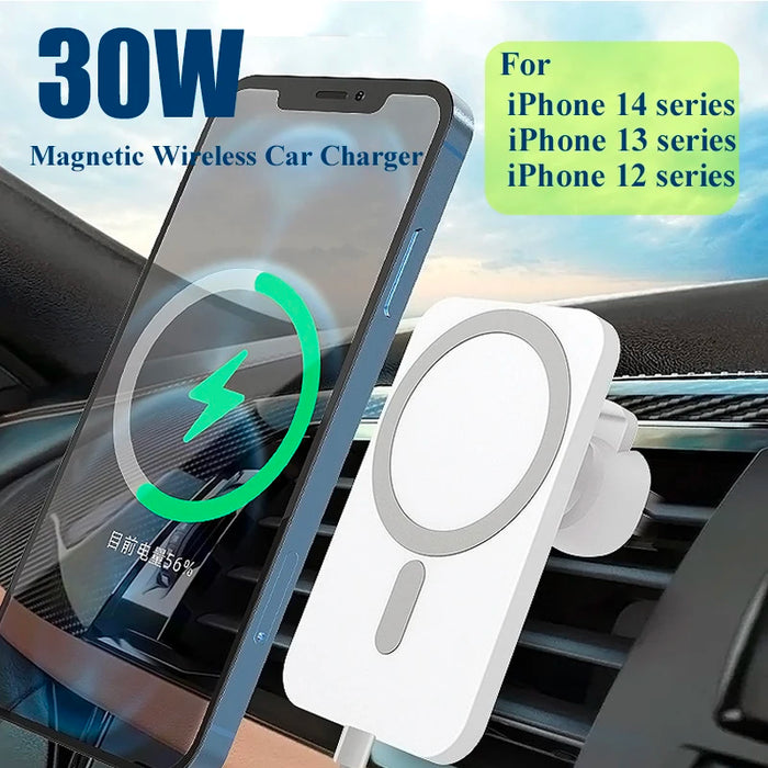 Soporte magnético para teléfono de coche, cargador inalámbrico para iPhone 14, 13 Pro Max, 12, accesorios para teléfono, adaptador de inducción de carga rápida de 30W