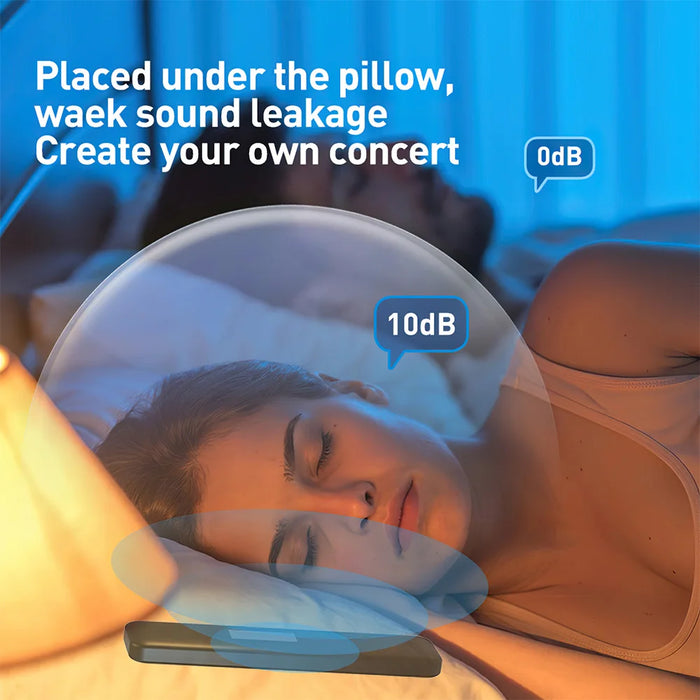 Haut-parleur Bluetooth portable sous l'oreiller à conduction osseuse, caisse de résonance rechargeable pour stéréo sans fil et bruit blanc pour un meilleur sommeil