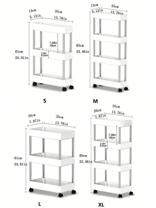 Chariot de rangement mobile compact avec étagères réglables – Idéal pour les cuisines, salles de bains et salons