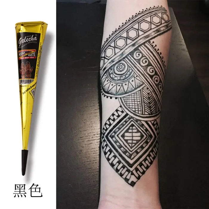 Neue Henna-Paste in Schwarz, Braun, Rot und Weiß – Indische Henna-Kegel für selbstgemachte temporäre Tattoos und Körperbemalung