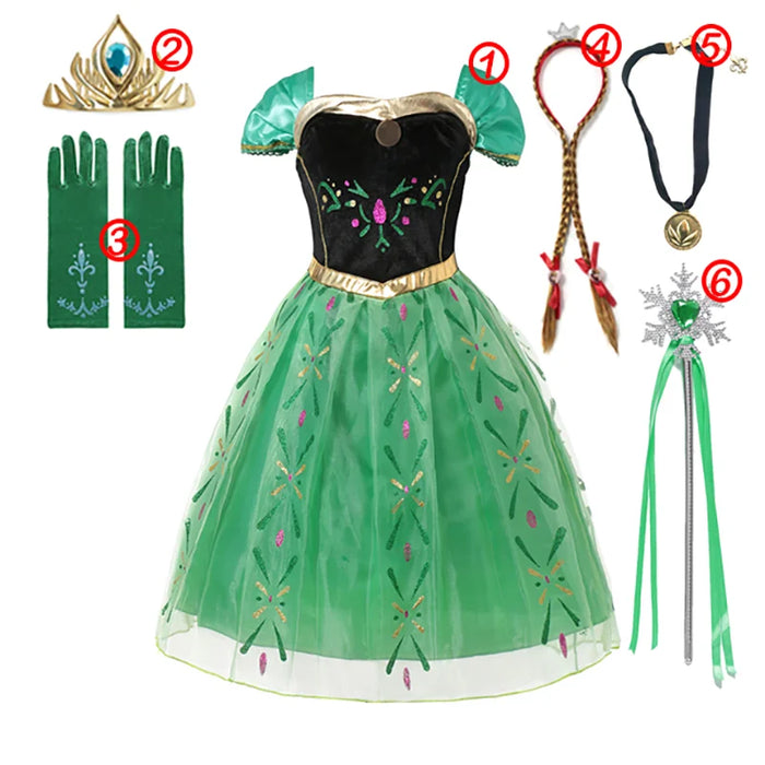 Disney Frozen Vestido para Niña - Vestido de Princesa con Lentejuelas y Red para Carnaval Cosplay de Blancanieves Reina Elsa y Anna