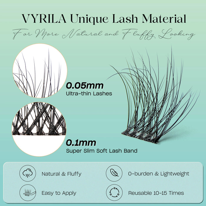 Individual Eyelashes Cluster C Curl Mix 3D Easy DIY Eyelash Extensions 0.1mm Super Thin Tape Reusable Natural Lashes