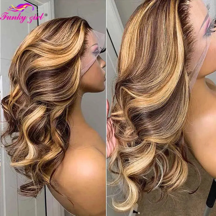 Highlight Body Wave Echthaar-Spitzenperücke – 4/27 Honigblond, Body Wave T-Teil-Spitzenperücke für Frauen, brasilianische Remy-Perücke