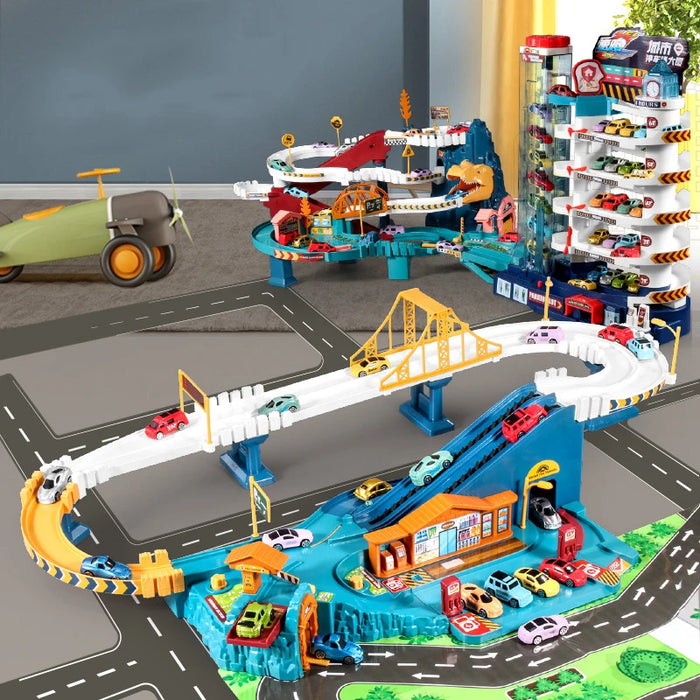 Parking électrique de Construction de dinosaures avec piste de course pour enfants, jouets de Train mécaniques interactifs