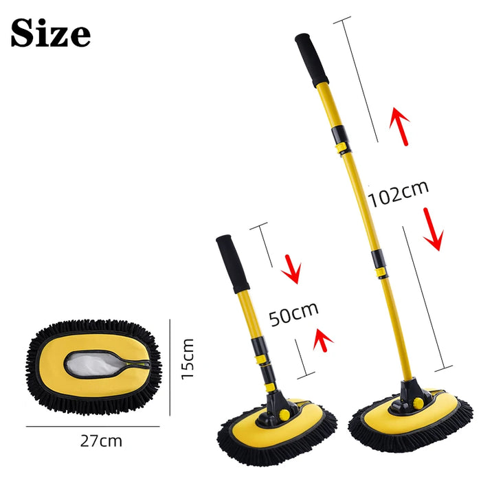Fregona telescópica para el cuidado del automóvil con mango largo: cepillo ajustable para el automóvil para una limpieza efectiva