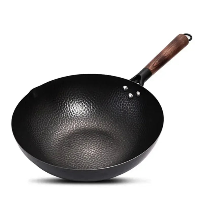 Wok Tradicional de 32 cm en Acero al Carbono - Antiadherente Premium con Tapa de Madera para todo tipo de fogones