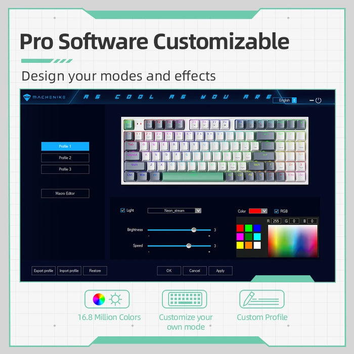 Teclado mecánico para juegos Machenike K500: con cable, intercambiable en caliente, 94 teclas, iluminación RGB para Mac y Windows