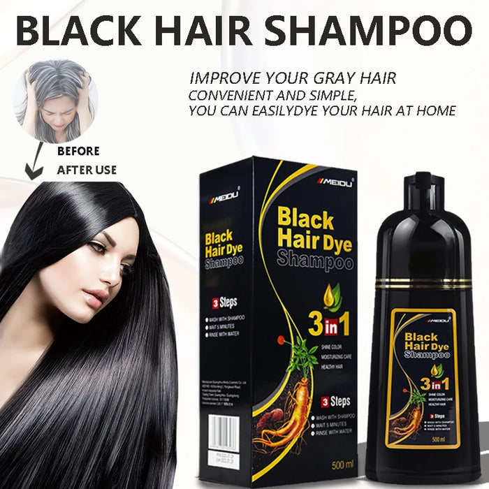 Champú instantáneo para teñir el cabello 3 en 1: de gris a negro (100 ml/500 ml)