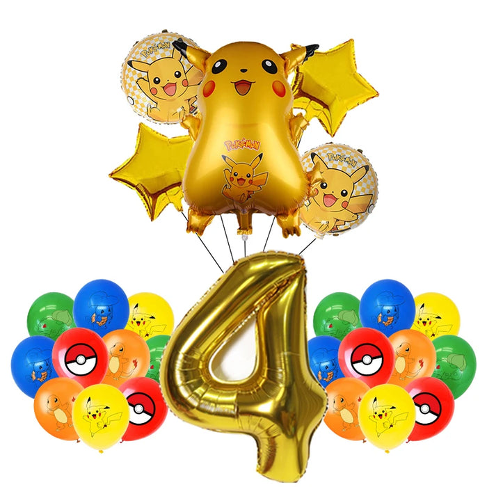 Essentiels de fête d'anniversaire sur le thème de Pikachu – Kit de ballons Lightning Pikachu, vaisselle, bannières et toile de fond pour fête d'enfants