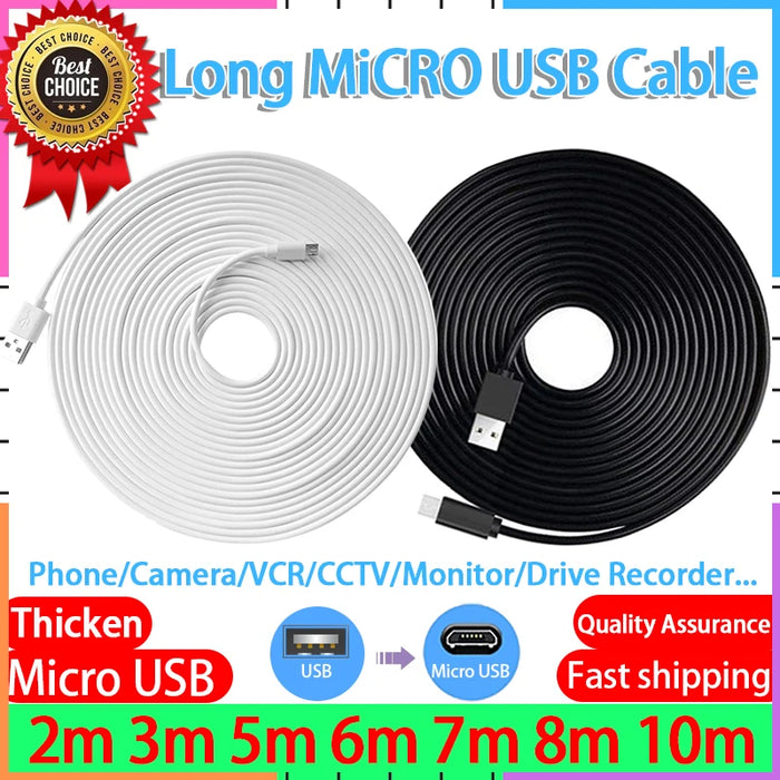 Cable de carga micro USB de longitud extendida: disponible en 1 m a 10 m para teléfonos móviles, CCTV, cámaras IP y más