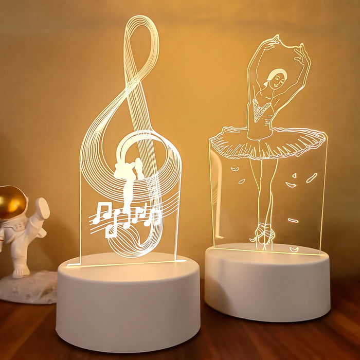 Ny 3D Illusions Nattlampa för Barn med Hologram och Musiknoter - USB Lampa med Varmt Vitt Ljus för Hemdekoration