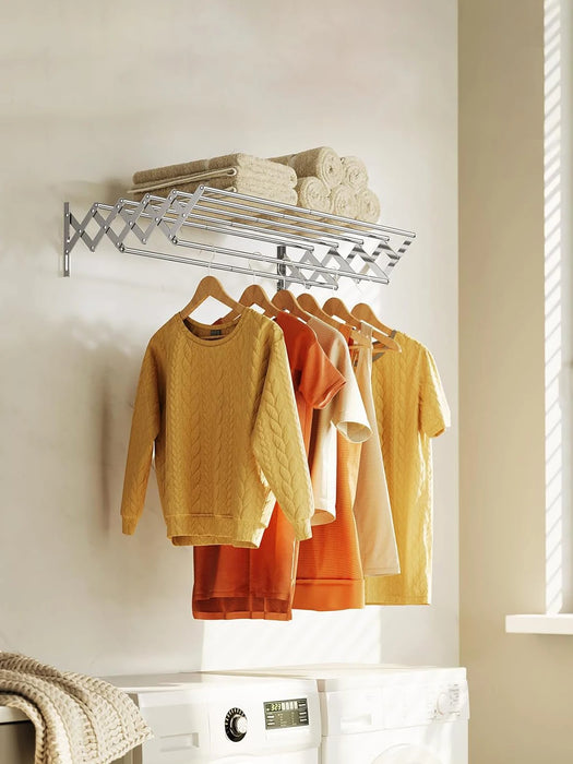 Wall-mounted extendable stainless steel clothes dryer with 7 drying rods for laundry room/bathroom