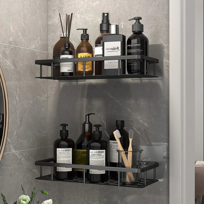 Sleek Set of 2 Wall-Mounted Corner Shelves in Space Aluminum for the Bathroom – Ideal for Shampoo and Shower Essentials