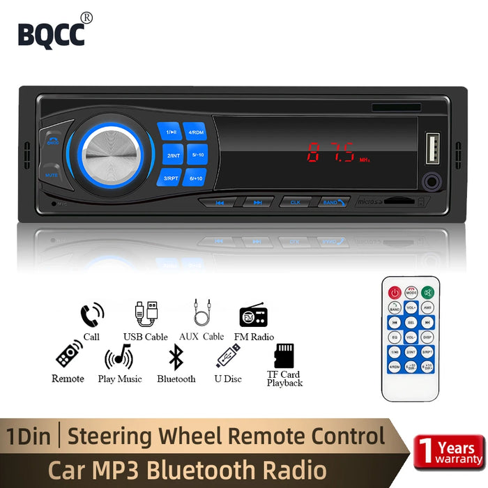 BQCC Autoradio 1 DIN MP3-Player Digital Bluetooth Autoradio FM Radio Stereo Audio Musik USB/SD mit In-Dash-AUX-Eingang