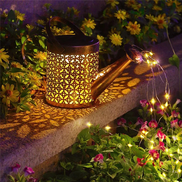 Lámpara LED Solar para decoración de agua con rociador para uso en exteriores, jarra colgante con iluminación impermeable para jardín y villa