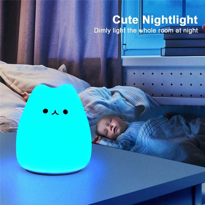 Lámpara de noche LED con forma de gato, lámpara de silicona colorida con pilas para decoración de habitaciones infantiles y infantiles