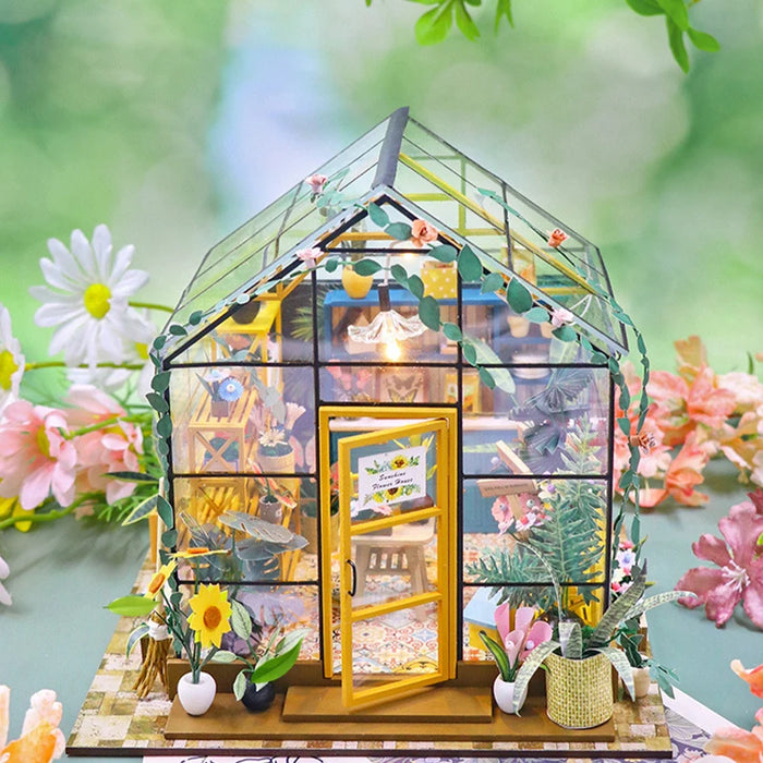 Mini maison de fleurs en bois à faire soi-même - Puzzle de maison de poupée 3D avec meubles et décorations