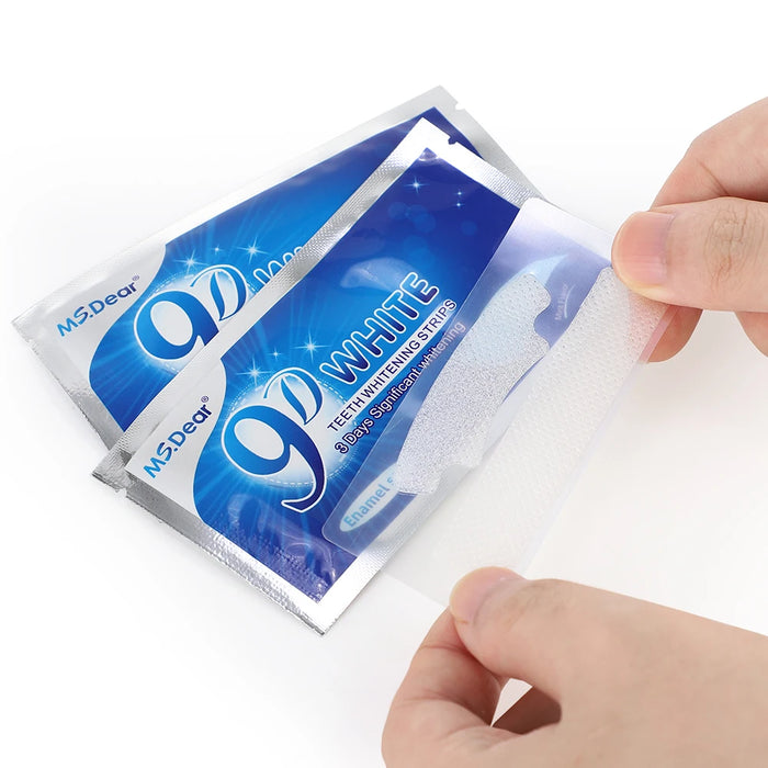 Paquet de 14 bandes de blanchiment des dents 9D avec Gel dentifrice-bandes élastiques doubles pour usage domestique et facettes de fausses dents