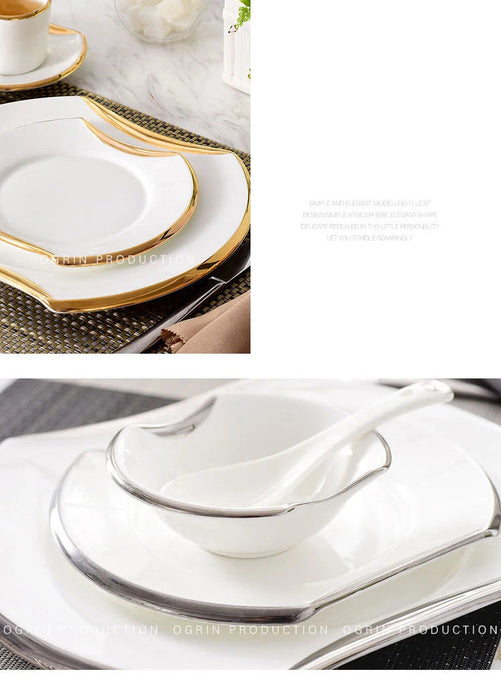 Vajilla creativa de porcelana chapada en oro para barbacoa de carne fina, platos y tazones para hotel y restaurante, juego de accesorios de cocina nuevo