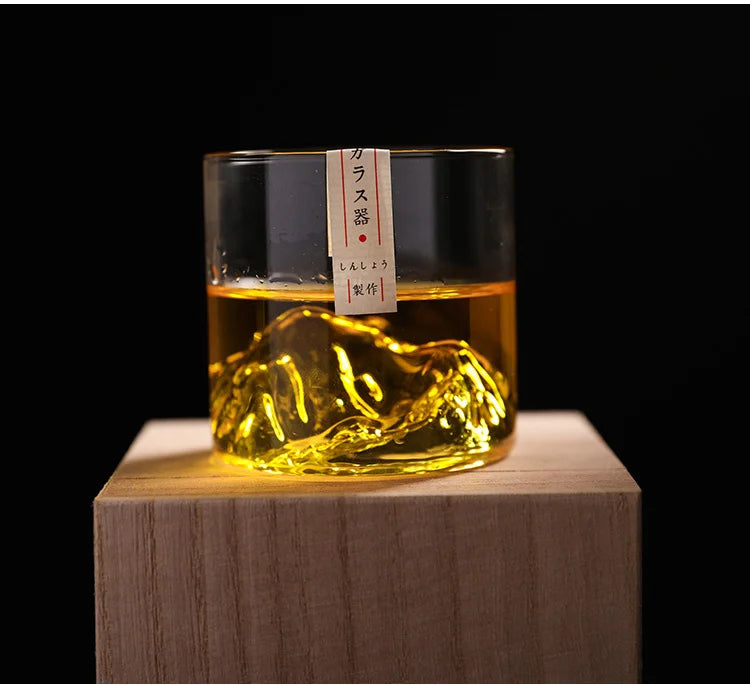 Verre à whisky de montagne 3D japonais au design glacier – Verre à whisky et vodka à l'ancienne dans une boîte en bois