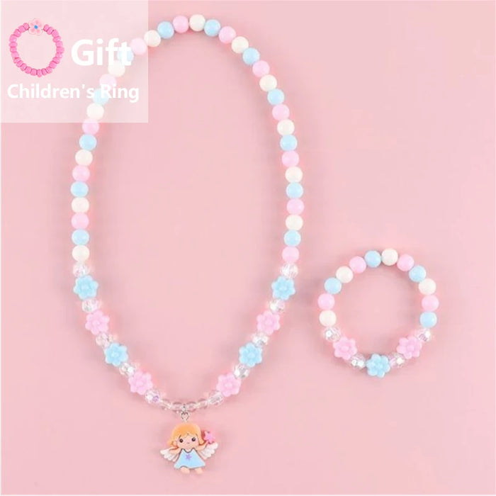 Collier pendentif lapin mignon avec perles en forme de cœur pour filles, bijoux tendance pour enfants 2023