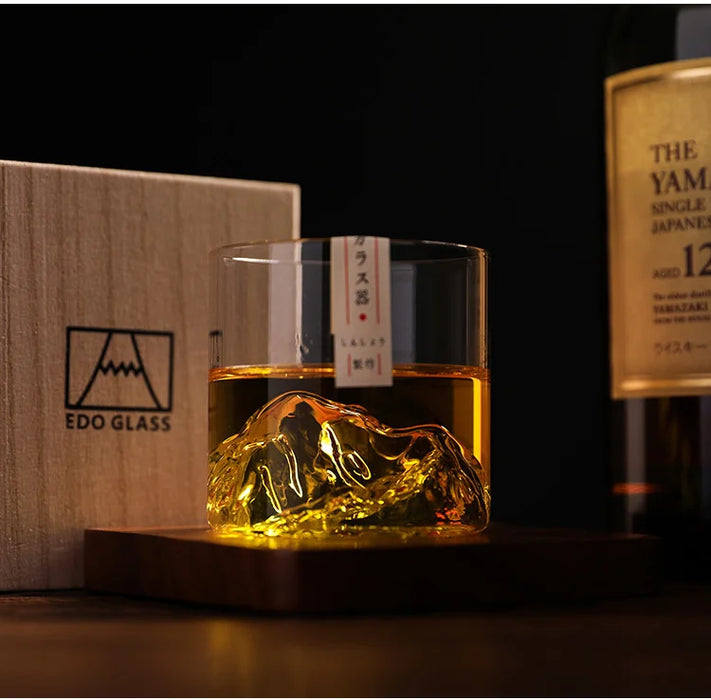 Verre à whisky de montagne 3D japonais au design glacier – Verre à whisky et vodka à l'ancienne dans une boîte en bois