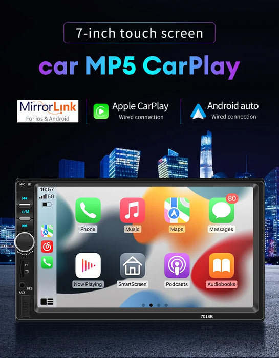 Acodo 2-Din-7-Zoll-Stereoanlage mit kabelgebundenem Carplay, Touchscreen, Multimedia, Bluetooth, USB, TF, FM-Radio, Autoradio-MP5-Player