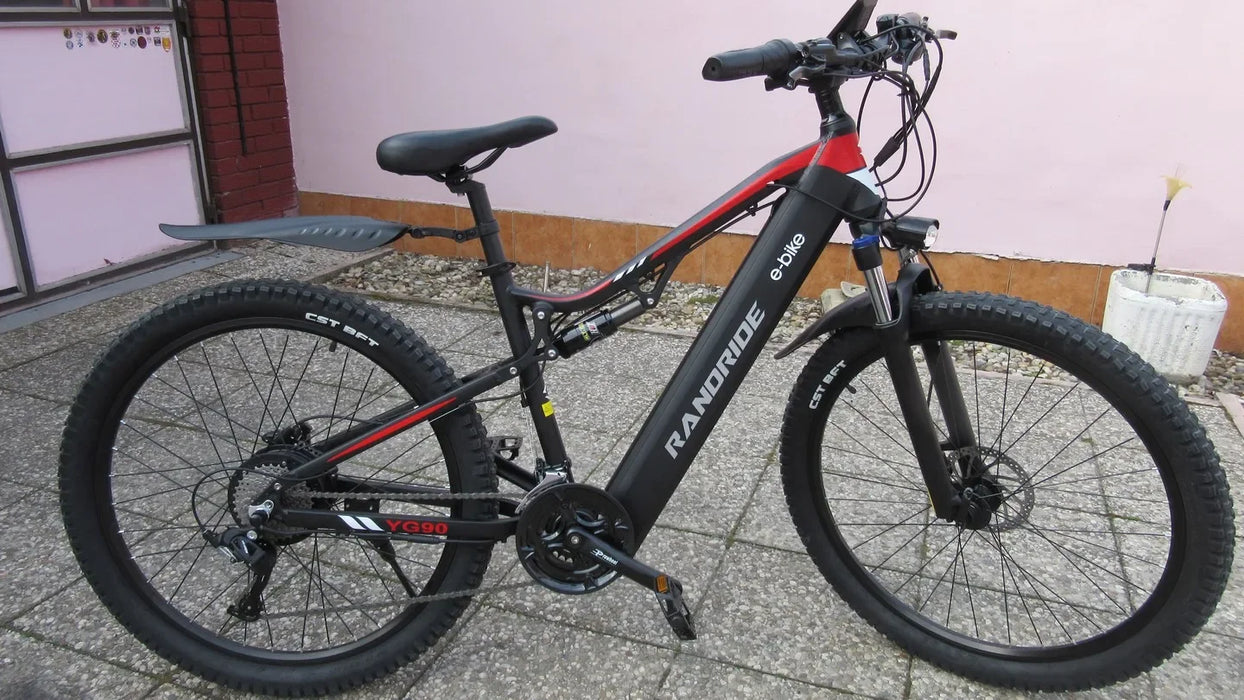 Nueva bicicleta eléctrica RANDRIDE de 1000W, bicicleta eléctrica de 27,5 pulgadas en aleación de aluminio con suspensión total y batería de litio de 48V 17AH