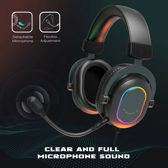 Fifine Dynamic RGB Casque de jeu avec microphone supra-auriculaire Son Surround 7.1 pour PC, PS4 et PS5 - 3 options d'égalisation pour jeux, films et musique