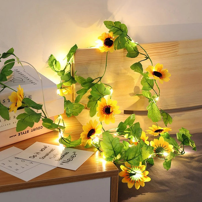 Guirlande lumineuse LED avec tournesols et roses - 2M et 5M pour la décoration de Noël et de mariage