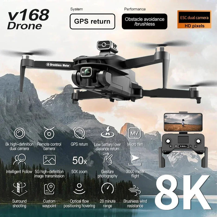 Nuevo Drone Profesional V168 con Tres Cámaras y Gran Angular 8K, Localizador de Flujo Óptico y Cuadricóptero para Evitar Obstáculos en Cuatro Direcciones para XIAOMI