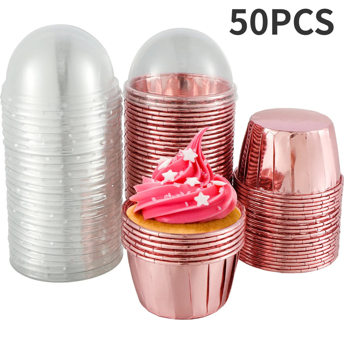 50 Stück hitzebeständige Aluminium-Cupcake-Dosen mit Deckel – perfekt für festliche Anlässe und Hochzeiten, 5,5 oz