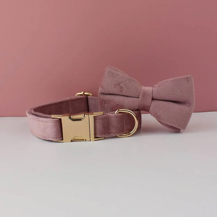 Ensemble collier, harnais et laisse pour chien personnalisé de luxe avec logo personnalisé et nœud papillon détachable