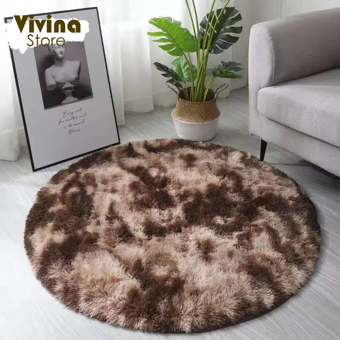 Round Green Plush Rug for Living Room - Fluffy Carpet for Sofa and Chairs, Long-Haired Floor Mat for Bathroom and Kids' Room Décor