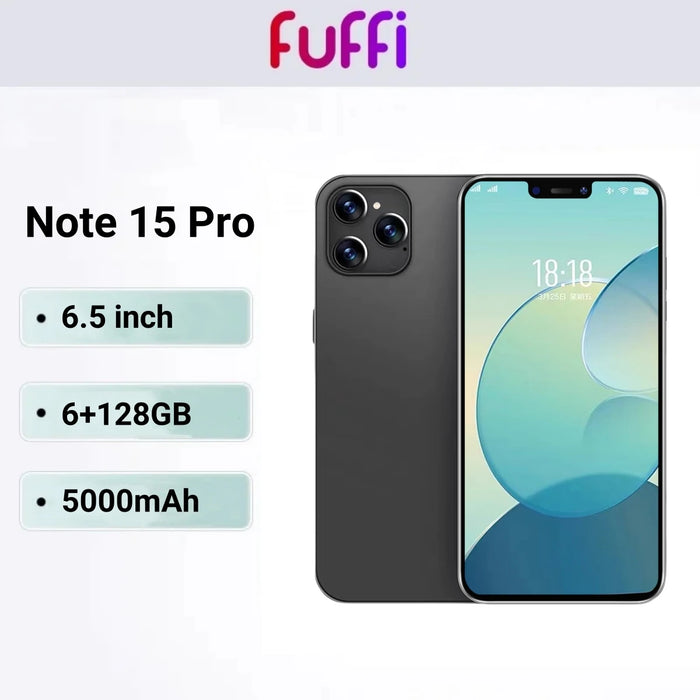 FUFFI-Note 15 Pro, Smartphone Android, 6,5 tours, 6+128 Go ROM, 5000mAh, Téléphone mobile, 8+21MP, Double SIM, Octa Core, Téléphone mobile