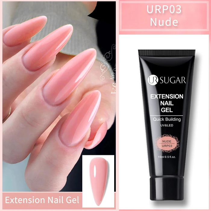 Azúcar UR-Gel de extensión de uñas, 15ml, UV LED, cristal acrílico, blanco, transparente, esmalte de uñas en Gel desnudo, Gel de construcción UV