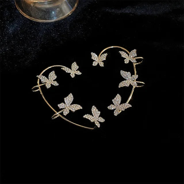 Boucles d'oreilles à tige en métal plaqué argent avec motif papillon et pierres de zircon pour femme – Aucun perçage nécessaire