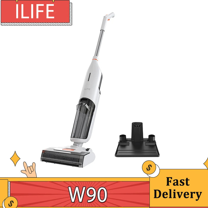 ILIFE W90 Aspirateur sec et humide sans fil, aspirateur vadrouille et linge 3 en 1, autonettoyant, réservoir d'eau de 700 ml, autonomie de 30 minutes, rappel vocal