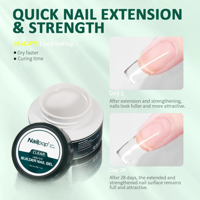 Nailpop-Gel de construcción UV, Gel duro transparente de 30G para extensión de uñas, Gel de construcción rosa desnudo, salón de uñas profesional para el hogar DIY