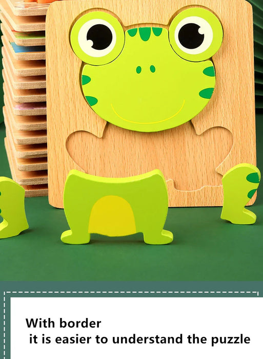 Wooden 3D Animal Puzzles for Learning and Cognitive Development - Colorful Montessori Toys for Babies and Gifts