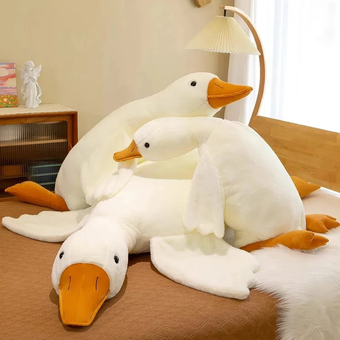 Ganso de peluche Kawaii en blanco - Muñeco pato suave como peluche y almohada para dormir, disponible en tamaños de 50 a 190 cm