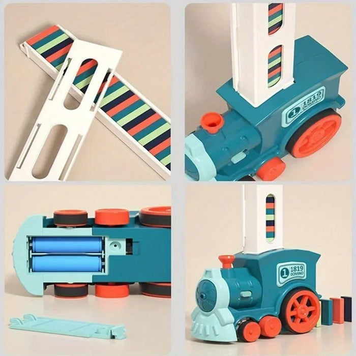 Ensemble de train Domino automatique avec voiture électrique et blocs de construction - Jeux créatifs et jouets DIY pour les anniversaires d'enfants !