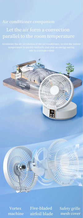 Ventilateur mural Portable avec télécommande et veilleuse, ventilateur électrique pliant USB Rechargeable et refroidisseur d'air pour la maison