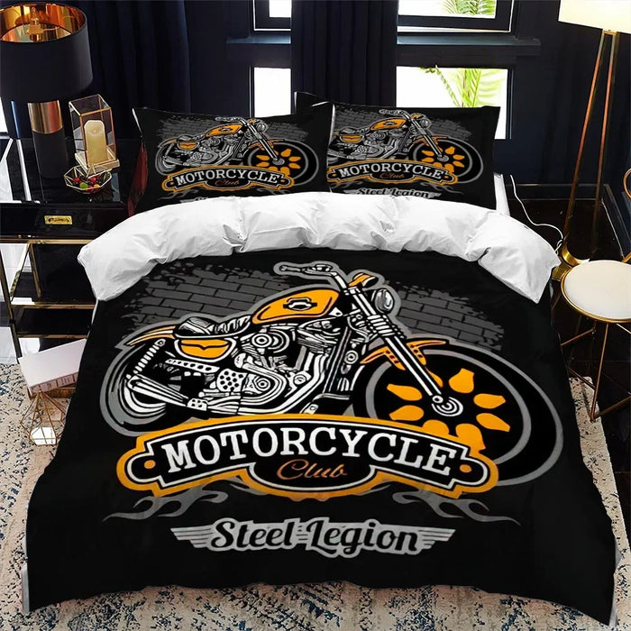 Motorradfahrer-Bettwäsche-Set mit Bettbezug, Queen Calico, Einzelbett, King-Size-Größe, weicher Polyester-Bettbezug, Tröster-Set