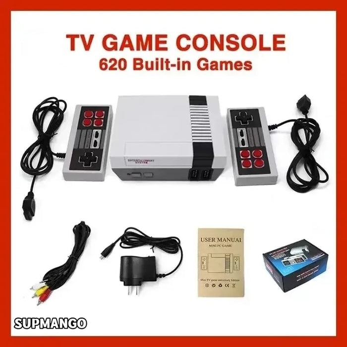 Mini console de jeu vidéo de divertissement familial portable avec sortie AV rétro avec 620 jeux classiques intégrés et double console de jeu