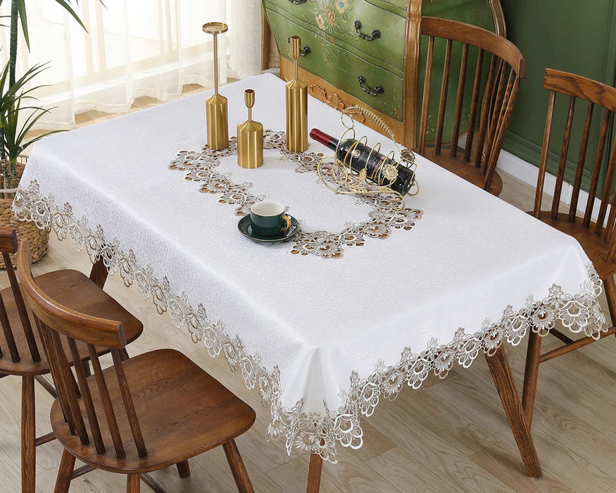 Battilo Nappe de Luxe en Dentelle Nappe Carrée à Motif Floral Blanc avec Broderie pour Table de Dîner Décorations de Mariage et de Fête