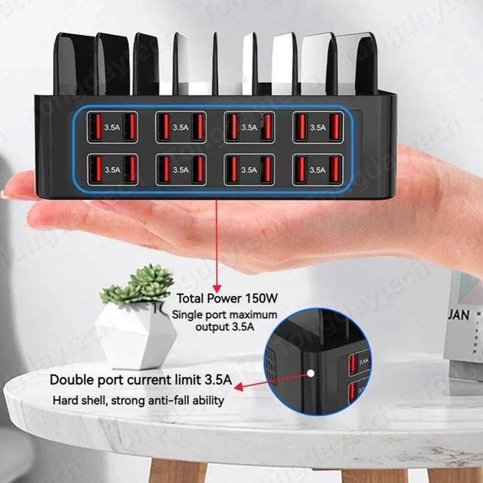 Chargeur rapide 150 W avec 16 ports USB – Station de charge universelle pour iPad, iPhone 14/13, Samsung S22, Xiaomi et tablettes