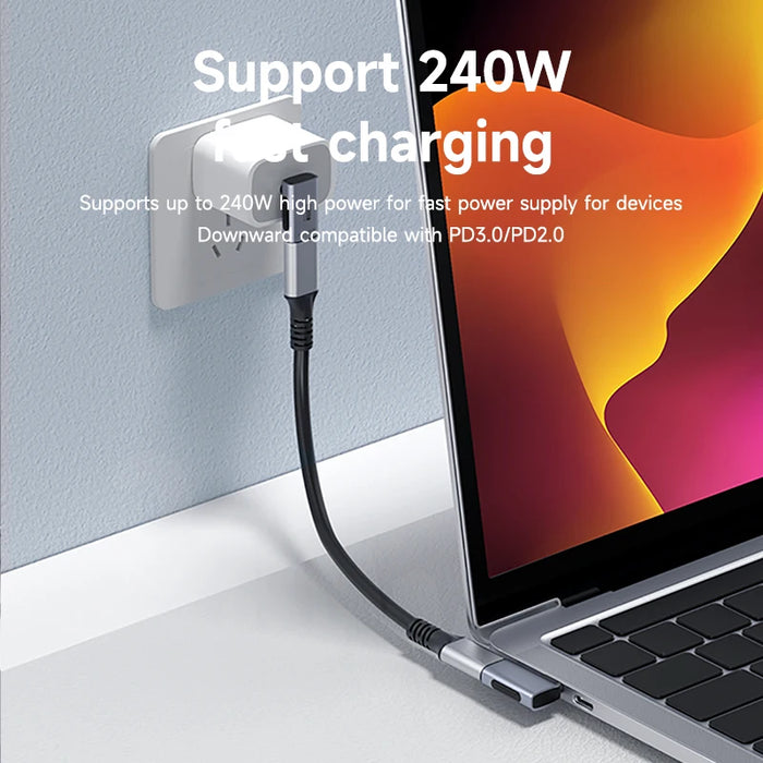 Adaptateur Hagibis 240W USB C vers C 40Gbps 8K 60Hz convertisseur 90 degrés adaptateur USB4 pour Thunderbolt 4/3 MacBook iPhone 16 Pro tablette